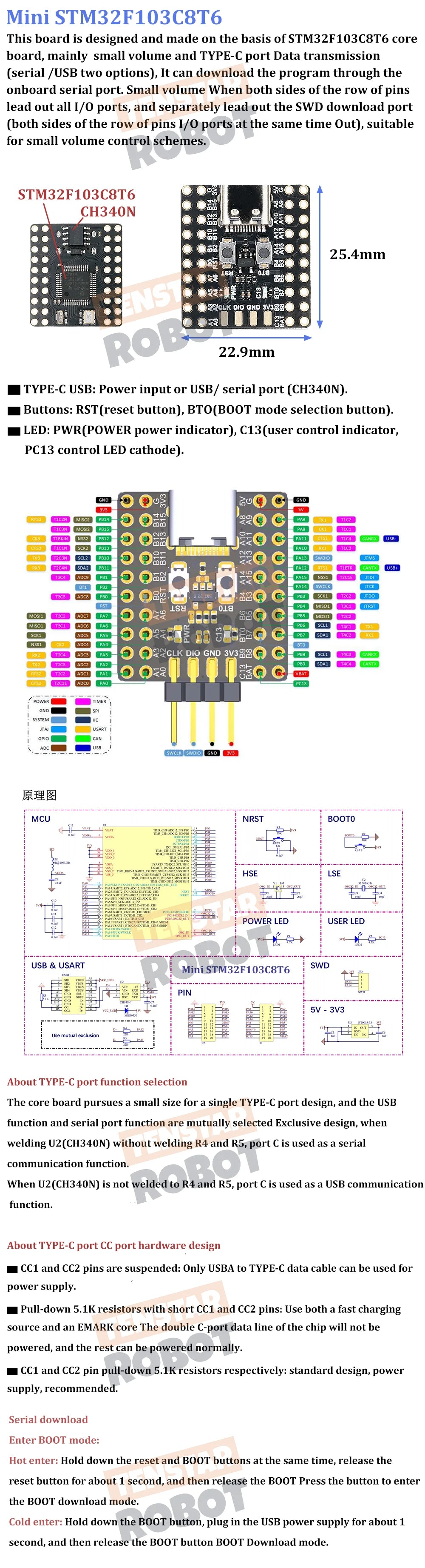 Mini STM32F103C8T6 CH340 Development Board Original Chip Microcontroller Core Board ARM Architecture Minimum System Correx-M3
