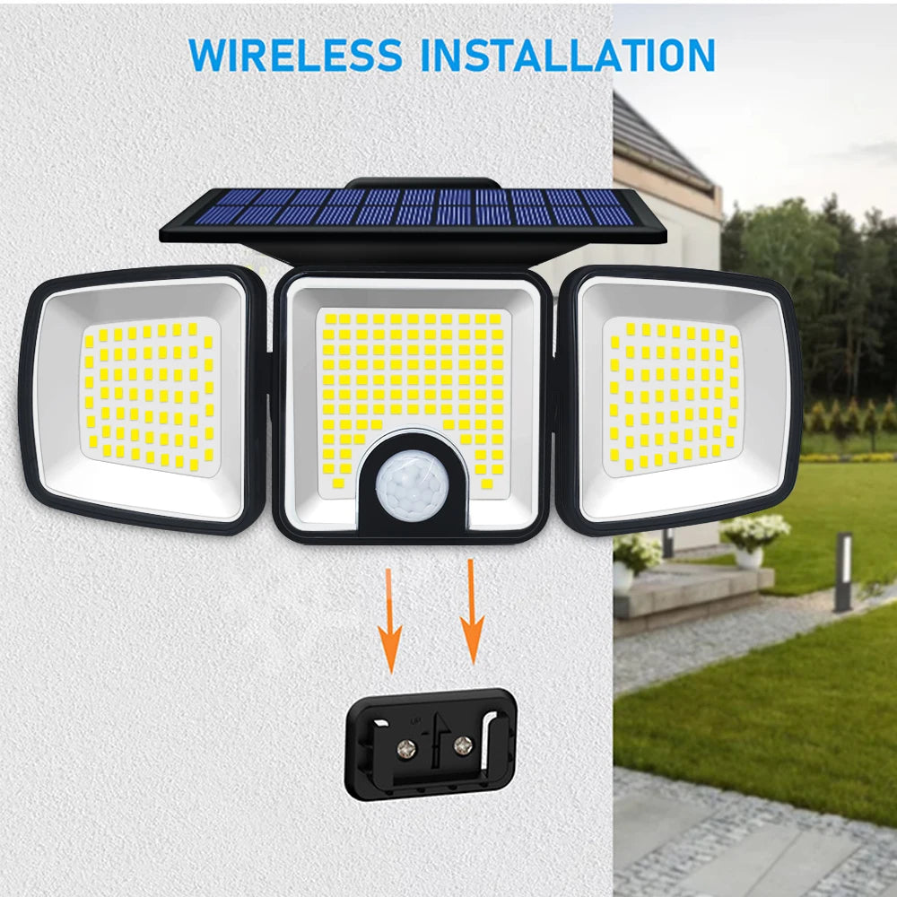 3 Heads Solar Motion Sensor Lights 236/223LED Solar Security Flood Lights Waterproof 3 Modes Wall Light Garden Yard Patio Pathwa