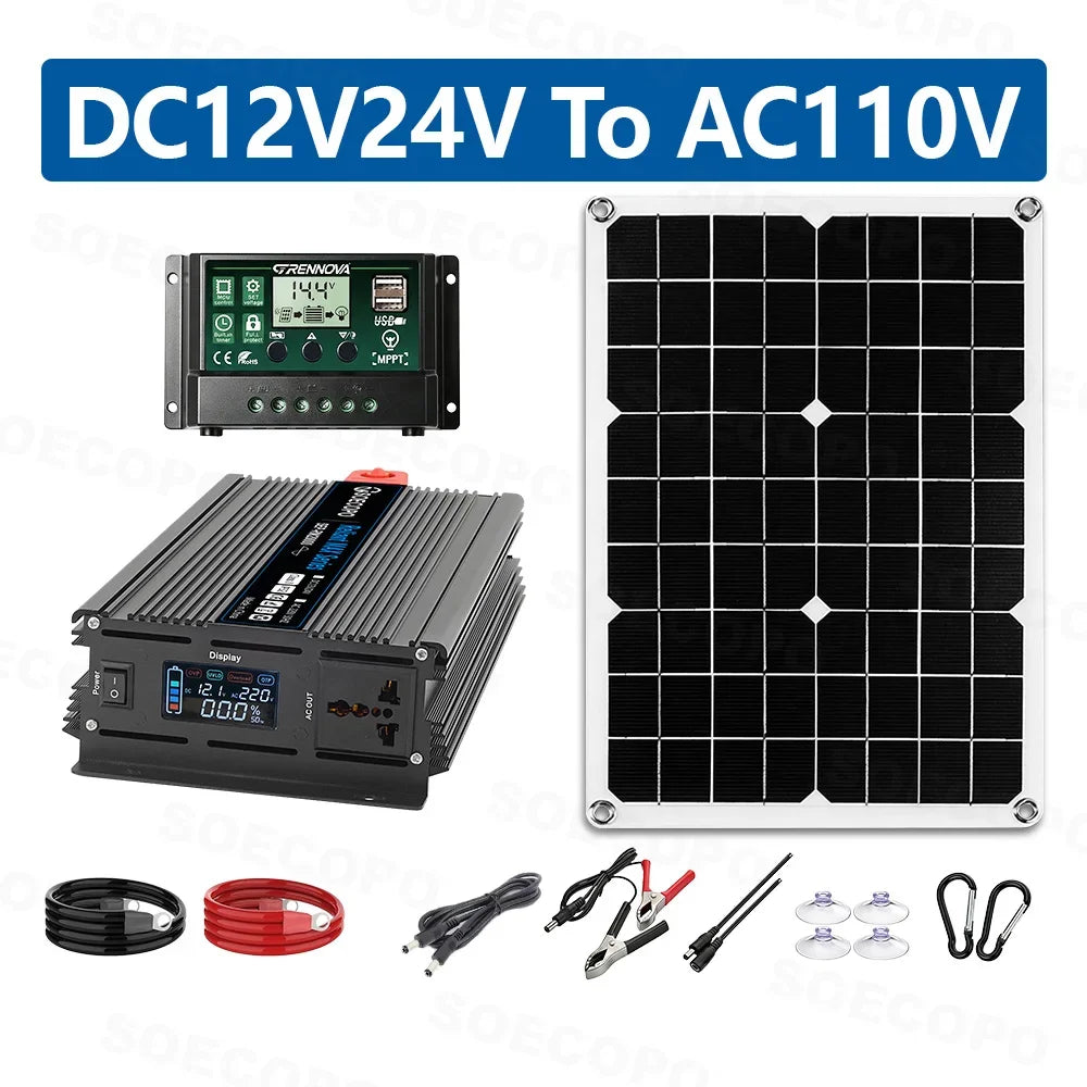 Off-Grid Solar Power Generation System 20000W Peak 2000W Rated Inverter 500W Panel With MPPT Controller for RV Outdoor Household