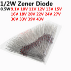 100pcs 1/2W Zener Diode 0.5W DO-35 9.1V 10V 11V 12V 13V 15V 16V 18V 20V 22V 24V 27V 30V 33V 39V 43V