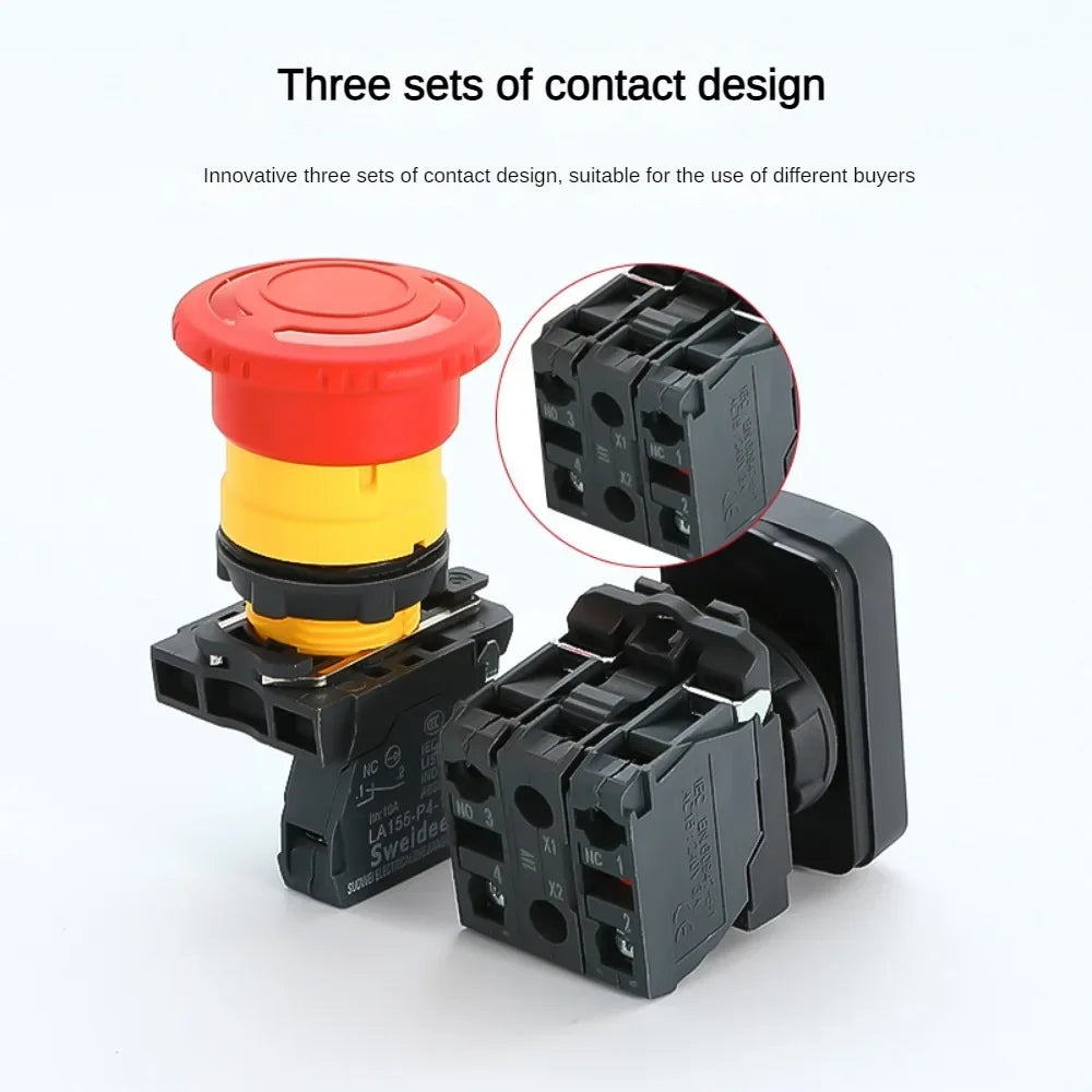 XB4 Double Button Switch with Light 22mm Emergency Stop Button Switch Momentary Self Reset Mushroom Power Push Button Switch 10A