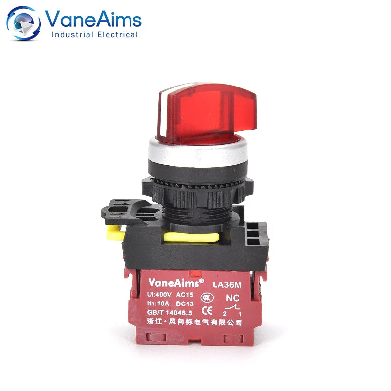 22mm LA36M Rotary Switch with LED Light 12V 24V 220V Knob Selector 2 position 3 Position Start Stop Switch On Off VaneAims