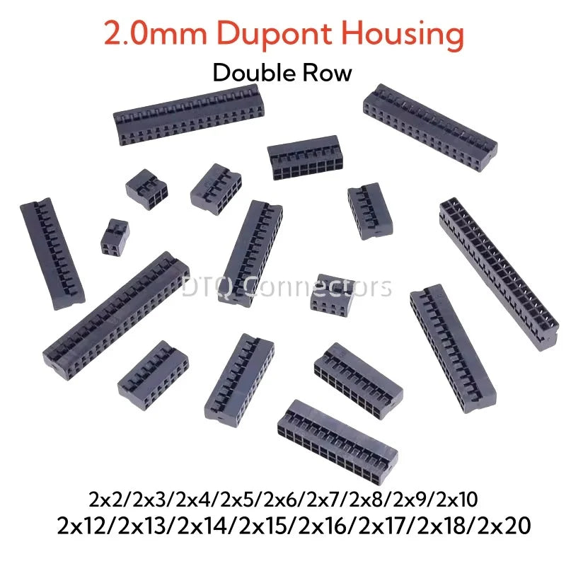 20PCS/Lot Dupont 2.0 Housing Plastic Shell 2.0mm Pitch Double Row Dupont Connector 2x2P/2x3P/2x4P/2x5P/2x6P/2x7P/2x8P