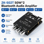 ZK-502T Dual Channel Stereo Power Amplifier Module TPA3116D2 Chip 50Wx2 Bluetooth 5.0 AUX Input DC9-24V High Low Bass Adjustment Audio AMP Board for Speaker DIY