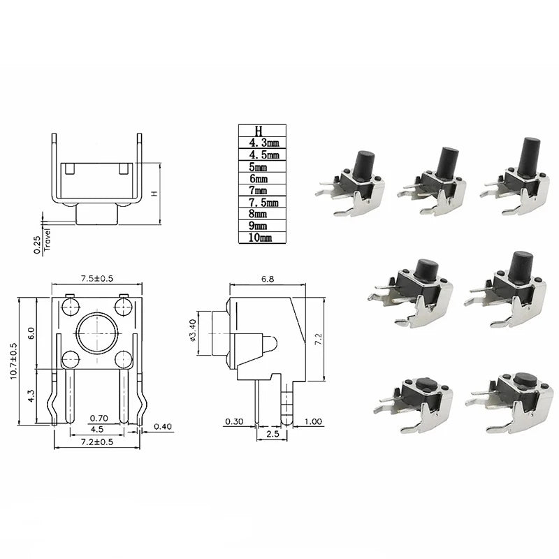 1Box 6x6mm 12x12mm Tactile Tact Push Button Mini Micro Switch Kit PCB Momentary Self-reset Switches DIP 2Pin 4Pin ON/OFF