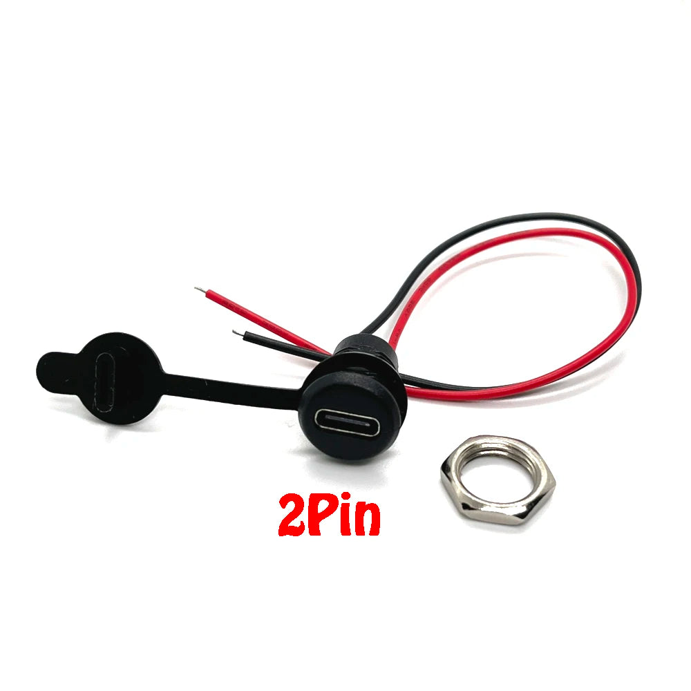 1PCS 2Pin - 6Pin USB-C Connector Type-C Waterproof with PH 2.0 Nut Locking Panel Mounting TPC Waterproof Fast Charging Jack Por