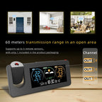 Digital Weather Projection Alarm Clock In/Outdoor Color Screen Temperature Humidity Meter Barometer Wireless Forecast Sensor