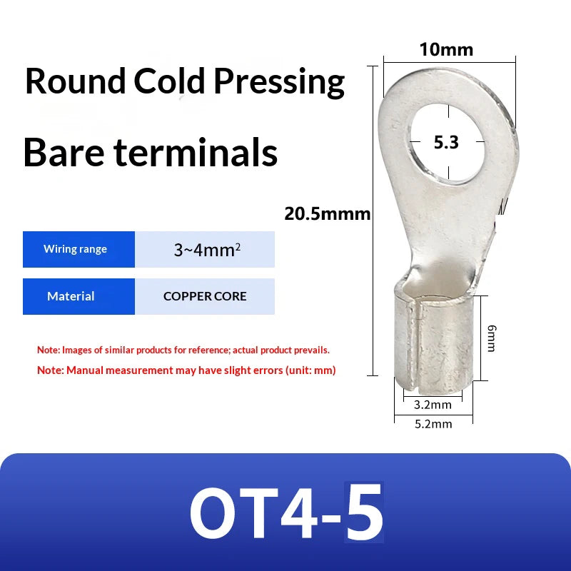 Circular Terminal Block OT1/1.5/2.5/4/6-4/5/6/8mm Cable Lug Spade Bare Copper Wire Connector Wires Non Insulated Crimp Terminal