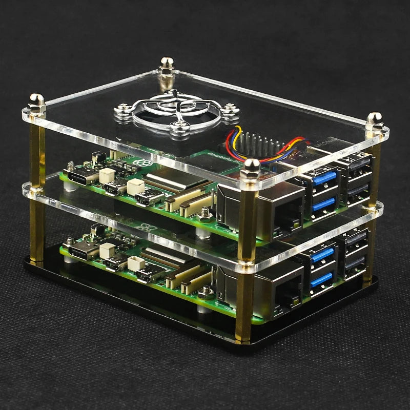 Raspberry Pi 5 Acrylic Case 1-5 Layer Transparent Enclosure PWN Cooling Fan Stackable Plate Shell for Raspberry Pi 5 RPi 5