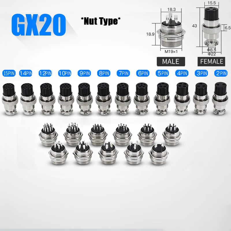 5/10/100Sets GX16 Aviation Plug Scoket Connector 2pin 3pin 4pin 5pin 6pin 7pin 8pin 9pin 10pin Nut Type Male Female Butting