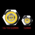 12 16 19 22MM Metal Button Switch LED Light Waterproof Momentary  Self-Locking Car Engine Power Supply 5V 6V12V24V 220V Red Blue