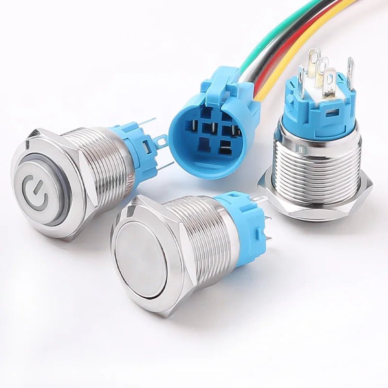 19MM LED Metal Button Switch Stainless Steel 1NO1NC Momentary Latching High Head Lamp Waterproof Button 12V 24V 220V