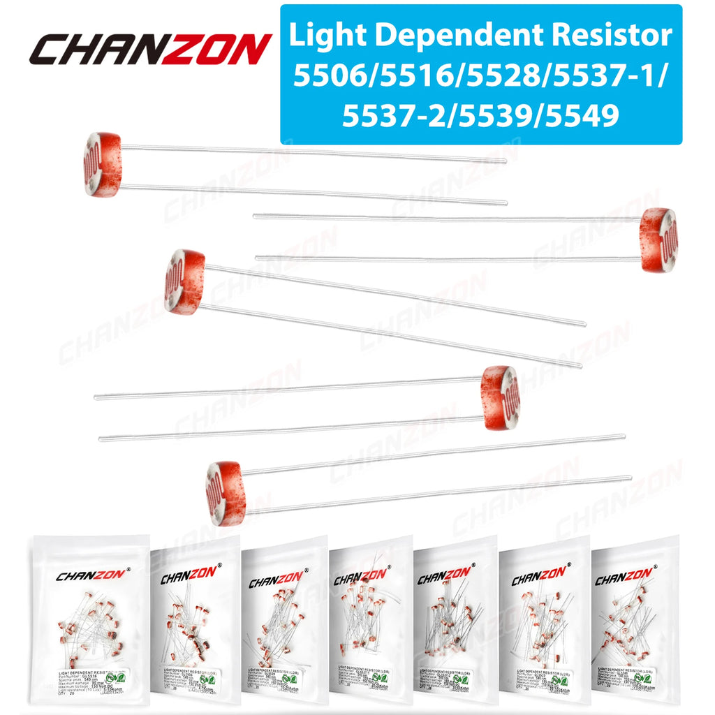 20 Pcs/Lot LDR Light Dependent Photo Resistors Sensor 5506 5516 5528 5537-1 5537-2 5539 5549 GL5528 Cds Photoresistor Fotoresist