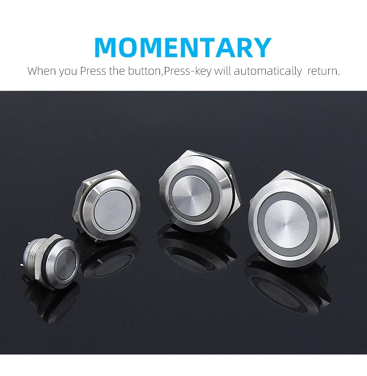 12mm 16mm 19mm 22mm Ultra-short Style Microtravel Stainless Steel Push Button Switch Led Lamp Self-reset/Momentary Normal Open