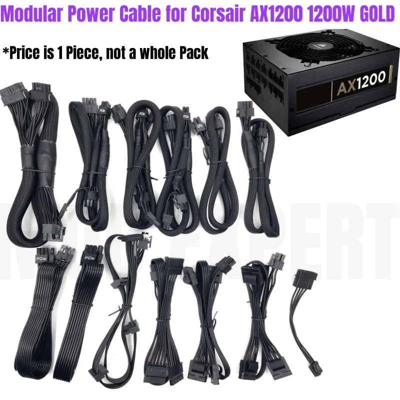Modular Power Cable for Corsair AX1200 1200W GOLD Power, GPU PCIe 8Pin 6+2, CPU 4+4Pin, SATA, Molex IDE 4Pin, 14+10Pin to 24Pin