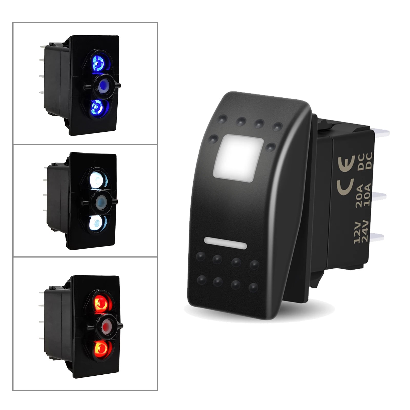 12V 20A White Lens Led Rocker Switch SPST / DPDT / Latching ON-OFF / Momentary (ON)-OFF-(ON) For Carling Switch Replace