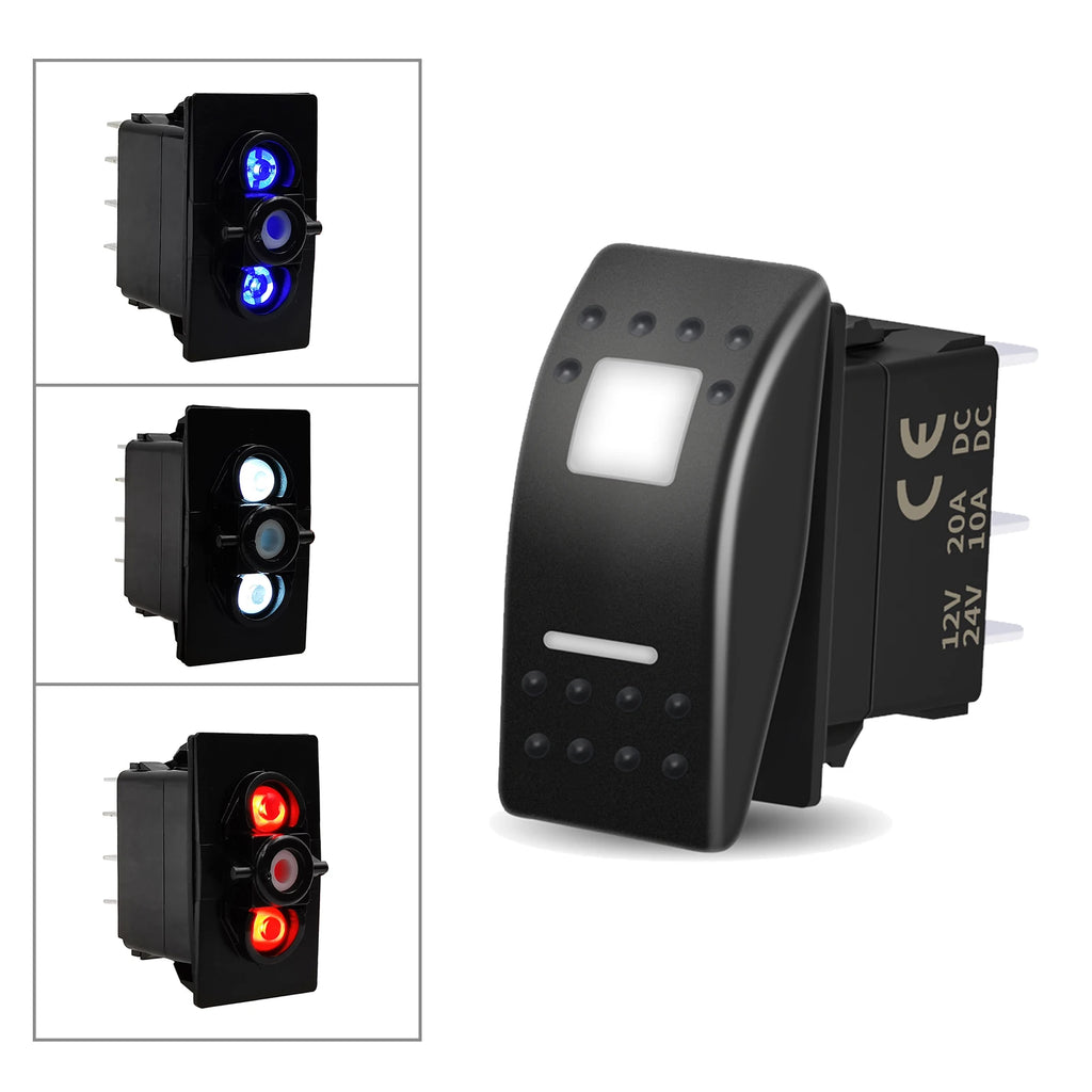 12V 20A White Lens Led Rocker Switch SPST / DPDT / Latching ON-OFF / Momentary (ON)-OFF-(ON) For Carling Switch Replace