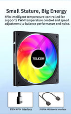 TEUCER ARGB CPU Case Fan 120mm Low Noise Ultra-thin Design 5V 3PIN Motherboard Lighting Sync PWM 800-2400RPM Case Cooler Fan