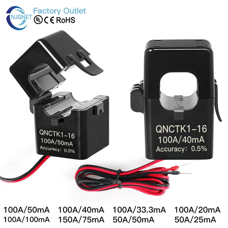 Split Core Current Transformer QNCTK1-16 2000:1 100A 50mA 2500:1 100A 40mA 33.33mA Open Type CT Clamp Current Sensor