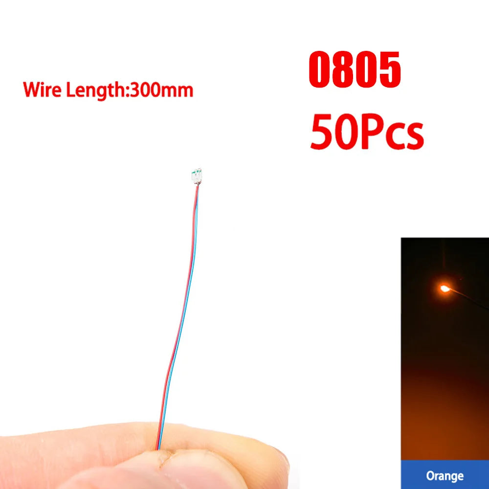 50Pcs DIY Micro SMD 0805 1206 Led Lamp Wired Pre-soldered Micro Litz Wired Chip 30cm 3V Railway Model Kit Toy For Gundam Scenes