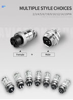 5Pcs GX12 Aviation Connector Plug Socket 2/3/4/5/6/7 Pin Male Female Panel Mount 12mm Circular Metal Wire Adapter Nut Type