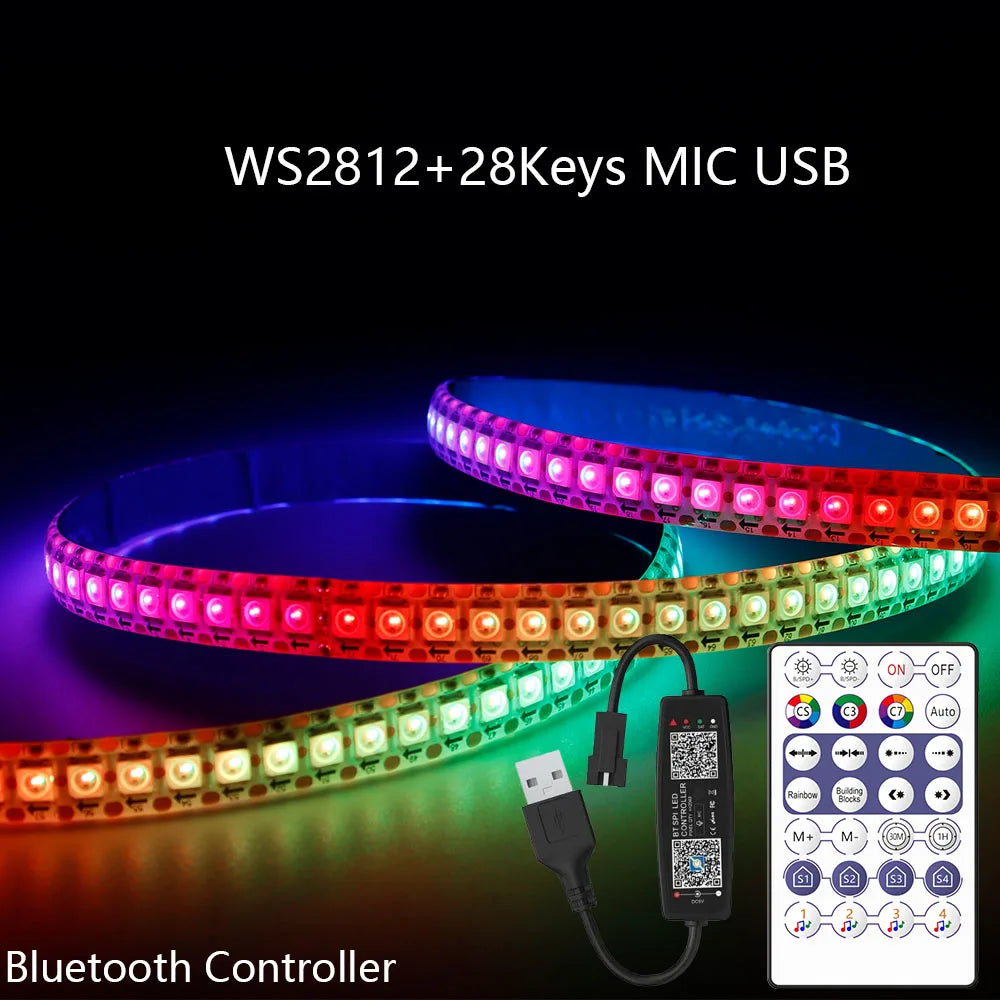 WS2812B LED Strip Bluetooth Wifi Music Controller Kit Individually Addressable Smart RGB LED Tape 30/60/74/96/144Leds/m USB DC5V