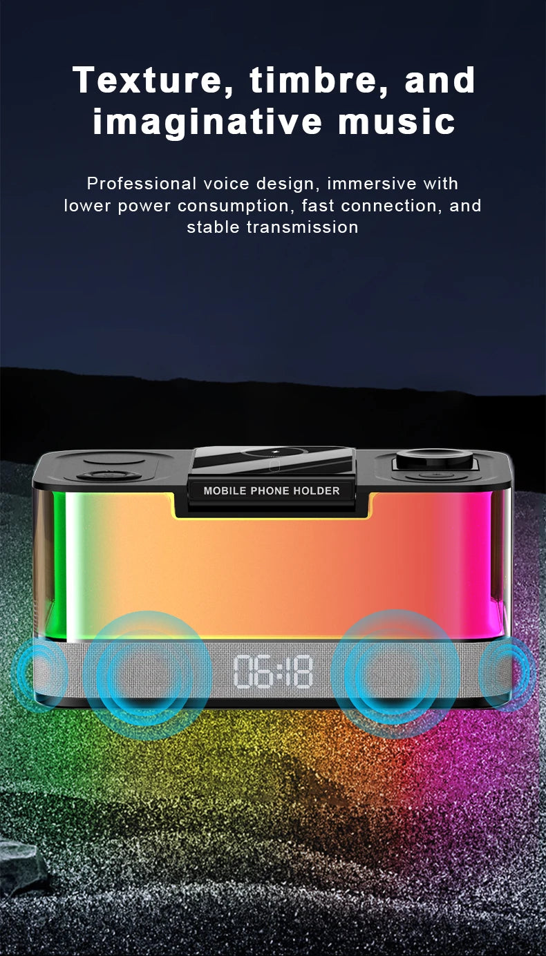Domars Wireless Charger with Colorful Night Light and Built-In Audio Speaker Supports Fast Charging for Smartphones Earphones