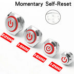 12/16/19/22mm Metal Push Button Switch Short Stroke Silver Shell Waterproof High Head With Power LED Light Momentary 1NO 6V 24V