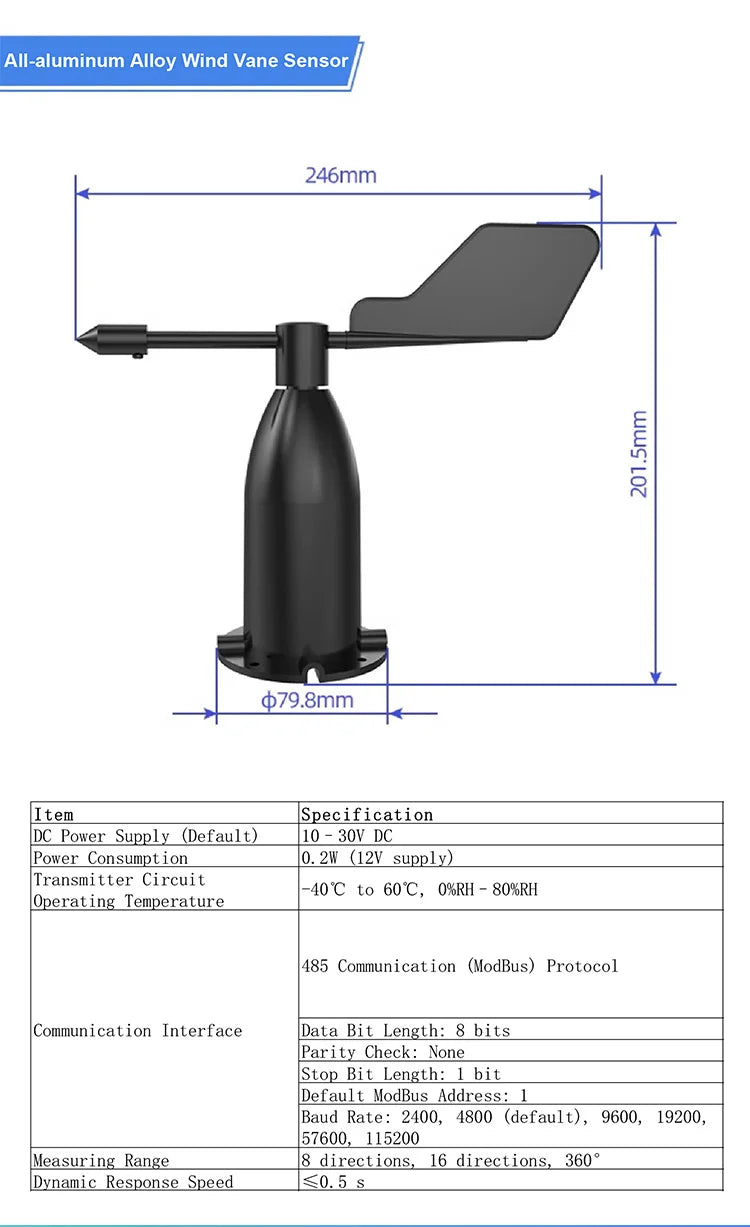 Ultrasonic Wind Sensor Anemometer Module 0‑2V 5V 10V 4‑20mA RS485 NPN PNP Multi‑Output Industrial Weather Station Sensor