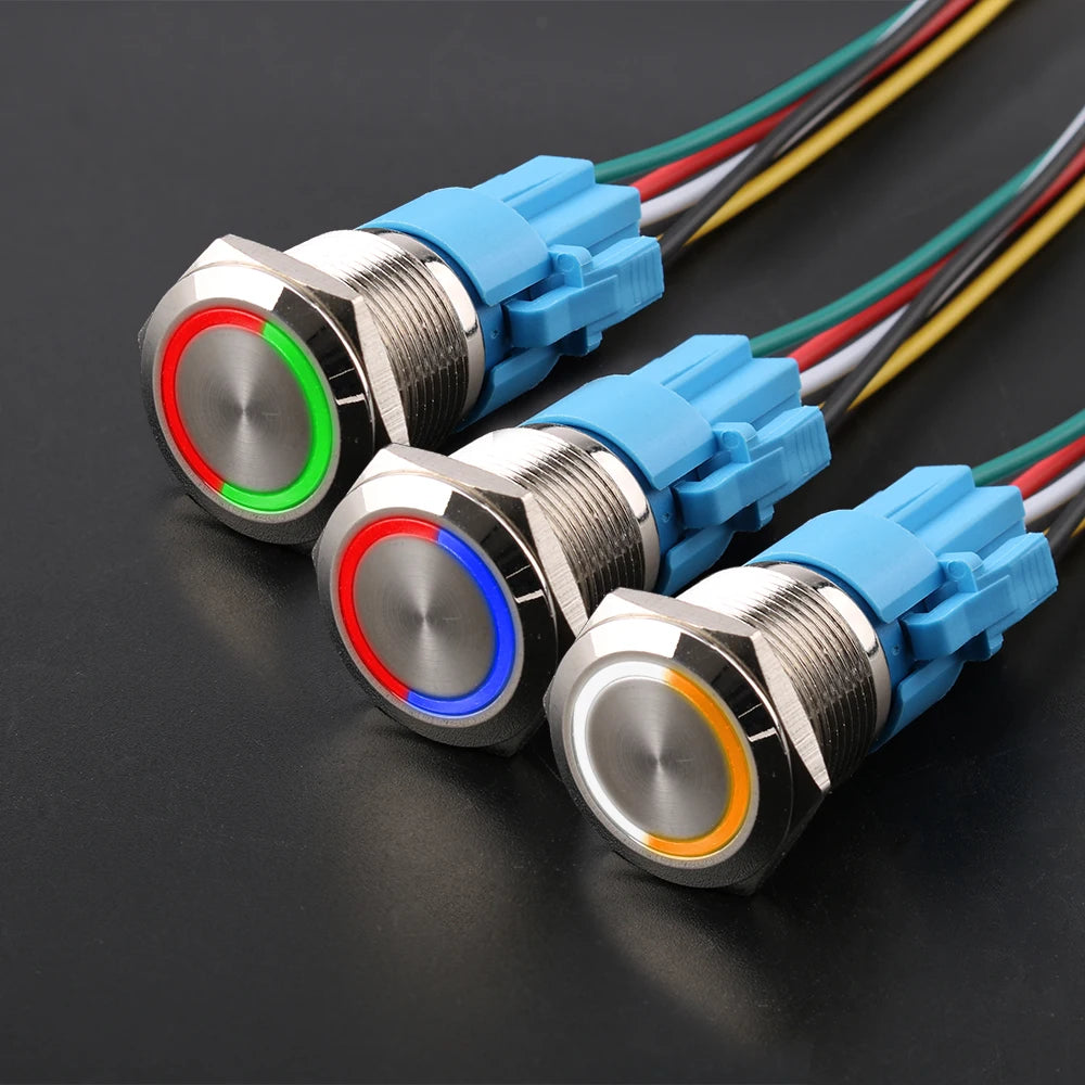 16mm 19mm 22mm double colors LED Metal Push Button Switch Waterproof Lamp Doorbell Car Momentary Latching 12V 24V without socket