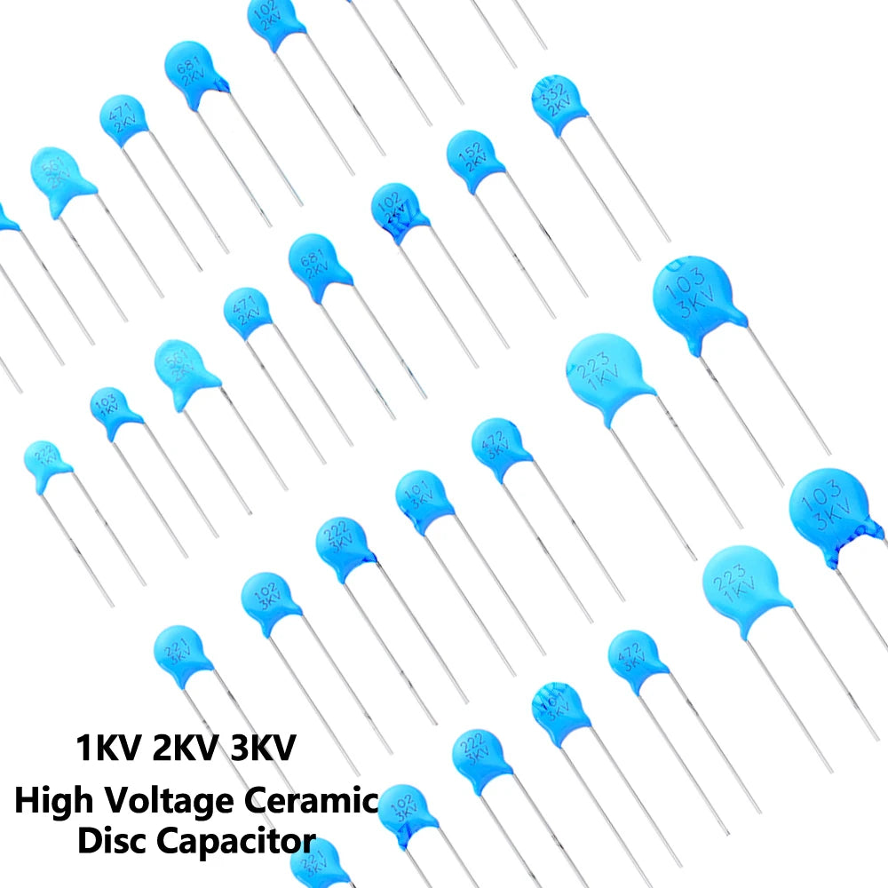 20PCS 1KV 2KV 3KV Radial Lead 100PF 10NF 10PF High Voltage Ceramic Disc Capacitor Multiple Capacitance Options 1NF 2.2NF 33PF