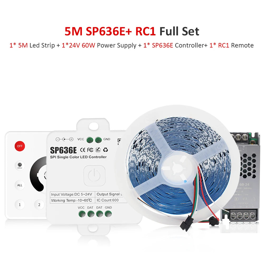 24V WS2811 Running Water Flowing Led Strip Light 2835 10M 15M 20M Horse Race Tape Lamp with SP636E BanlanX App 2.4G Controller