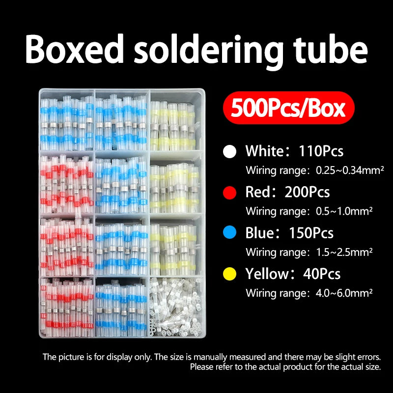 50-500Pcs Boxed Solder Seal Wire Connectors Kit 3:1 Heat Shrink Butt Connectors Waterproof Insulated Electrical Terminals