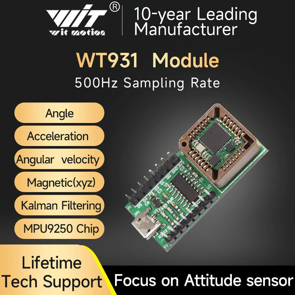 WitMotion WT931 (XYZ, Return Rate 500H) AHRS MPU9250 9-axis Accelerometer, Electronic Gyroscope, Angle, Magnetometer, for Arduin