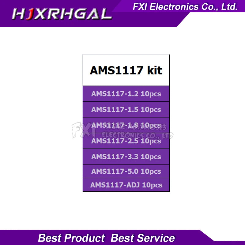70pcs AMS1117 Voltage Regulator Kit 1.2V/1.5V/1.8V/2.5V/ 3.3V /5.0V/ADJ AMS1117-3.3V AMS1117-3.3 AMS1117-5.0 7 values Each 10PCS