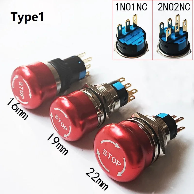 16mm/19mm/22/mm Emergency Metal Button Switch Indication STOP Machine Panel Dashboard Press Latching Button 1NO1NC/2NO2NC