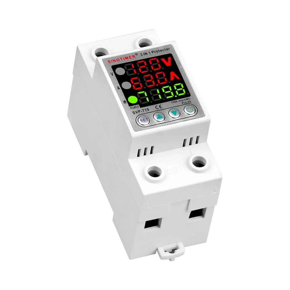 110VAC 120V Dual/Three Display Adjustable Over Voltage Current Under Voltage Protector KWh Energy Meter 40A 63A Protection Relay