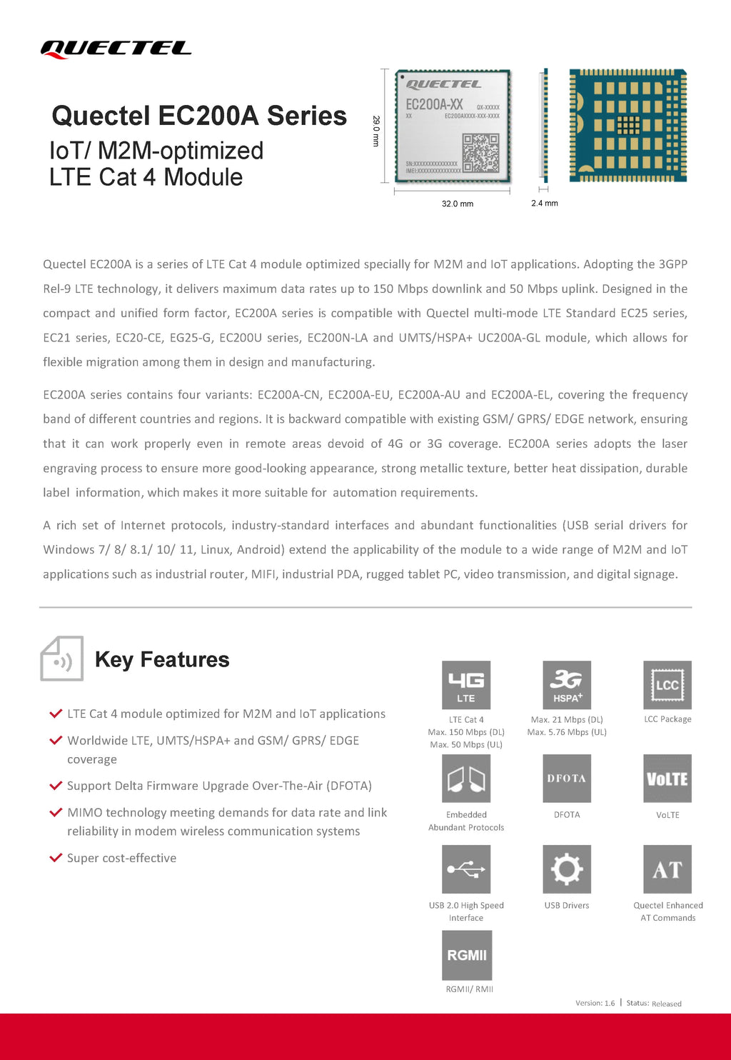 In Stock! Quectel EC200A M.2 4G LTE Module Cat4 + GNSS GPS EC200A-EU EC200A-AU eSIM Compatible EC25 EC21 EC20 EG25 EC200U