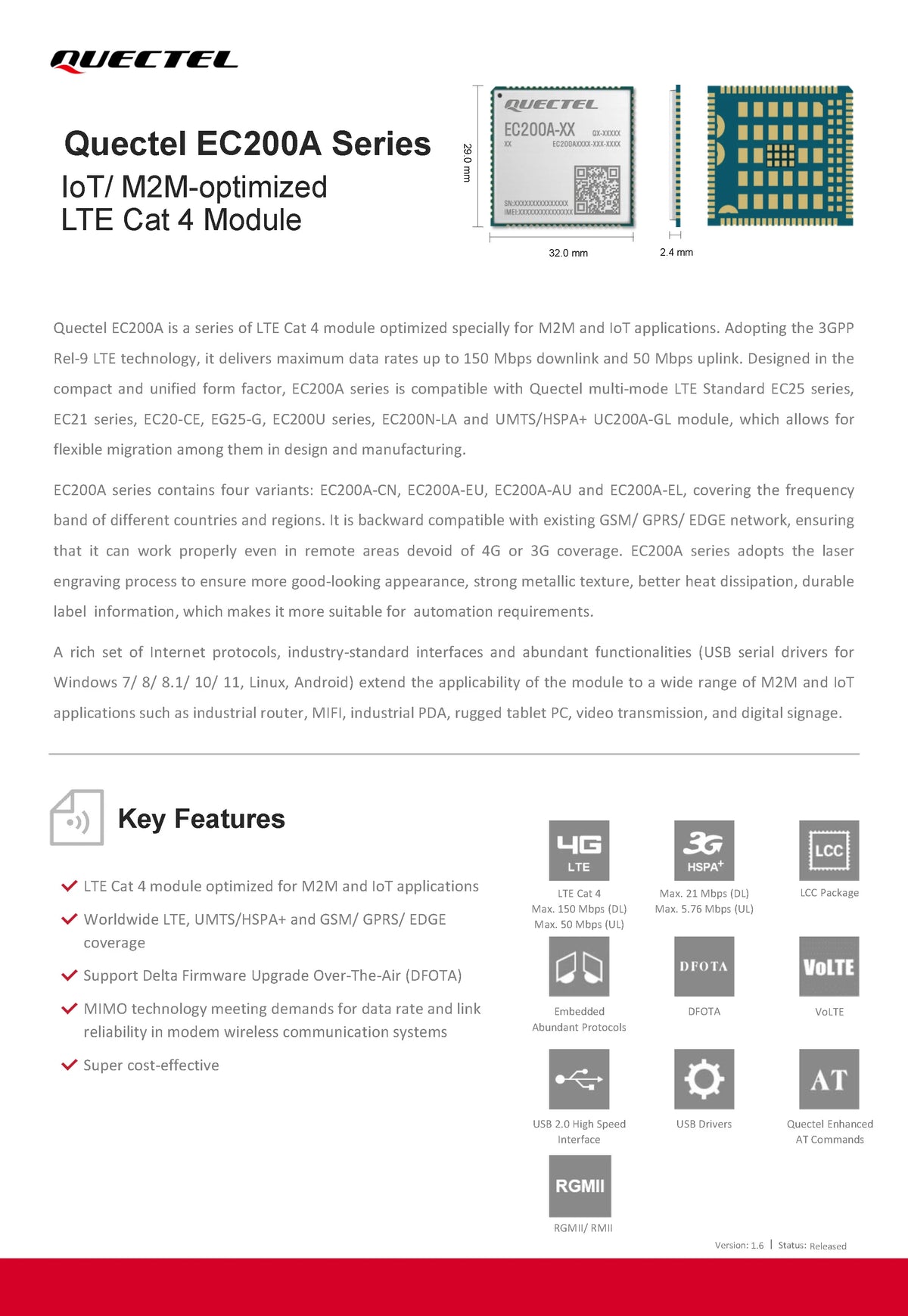 In Stock! Quectel EC200A M.2 4G LTE Module Cat4 + GNSS GPS EC200A-EU EC200A-AU eSIM Compatible EC25 EC21 EC20 EG25 EC200U