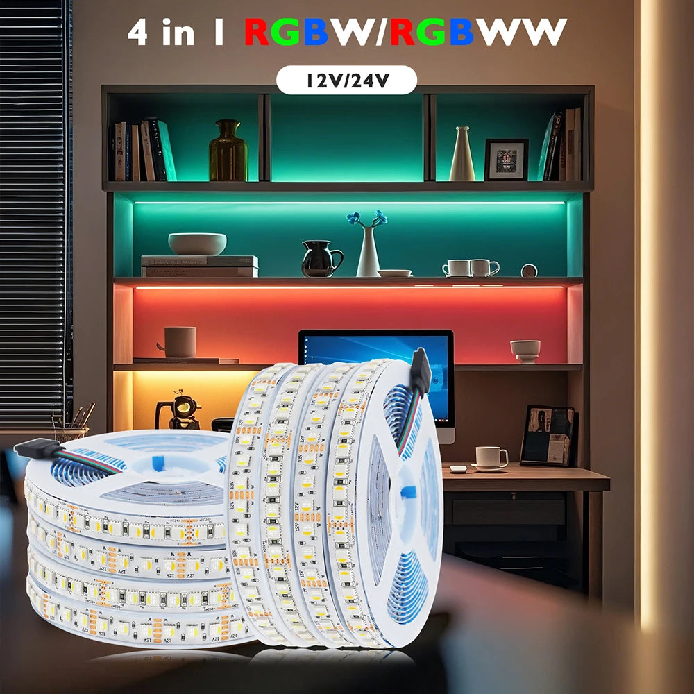 5m RGBW RGBWW Led Strip Light 4 Colors In 1 Chip 12V 24V 5050 120 60 108 LEDs Flexible Tape Ribbon RGB Warm White DC Home Decor