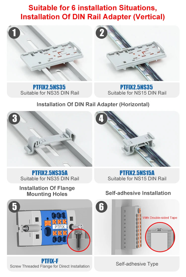 Distribution Block PTFIX 2.5mm² 2/4/6/7/12/13/18/19 Connection Push-in Electric Power Terminal Block Connector Mount on Din Rail