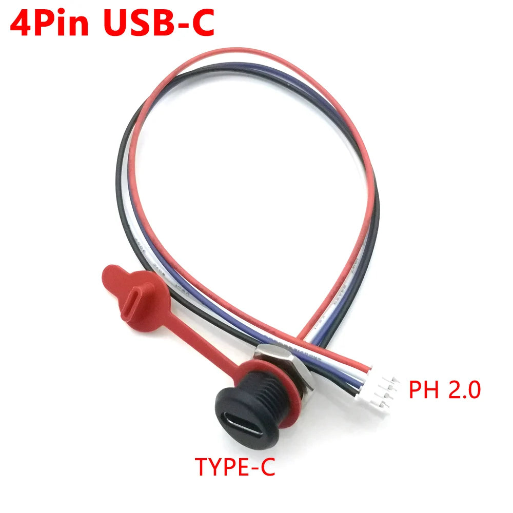 5Pin USB-C Connector With CC Pin Data Nut Snap Plate 4Pin With Wire 3A Waterproof USB Type C to PH2.0 Fast Charging Female Jack