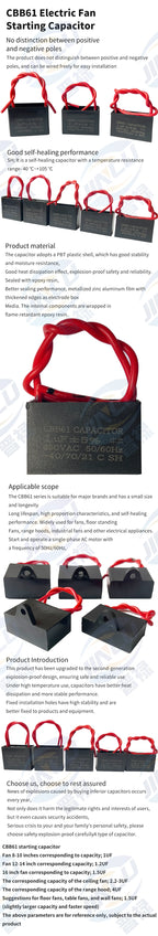450V 1.2uF 1.5uF 1.8uF 2uF 2.2uF 2.5uF 1.2mF 1.5mF 1.8mF 2mF 2.2mF 2.5mF CBB61 Motor Start Run Fan Capacitor