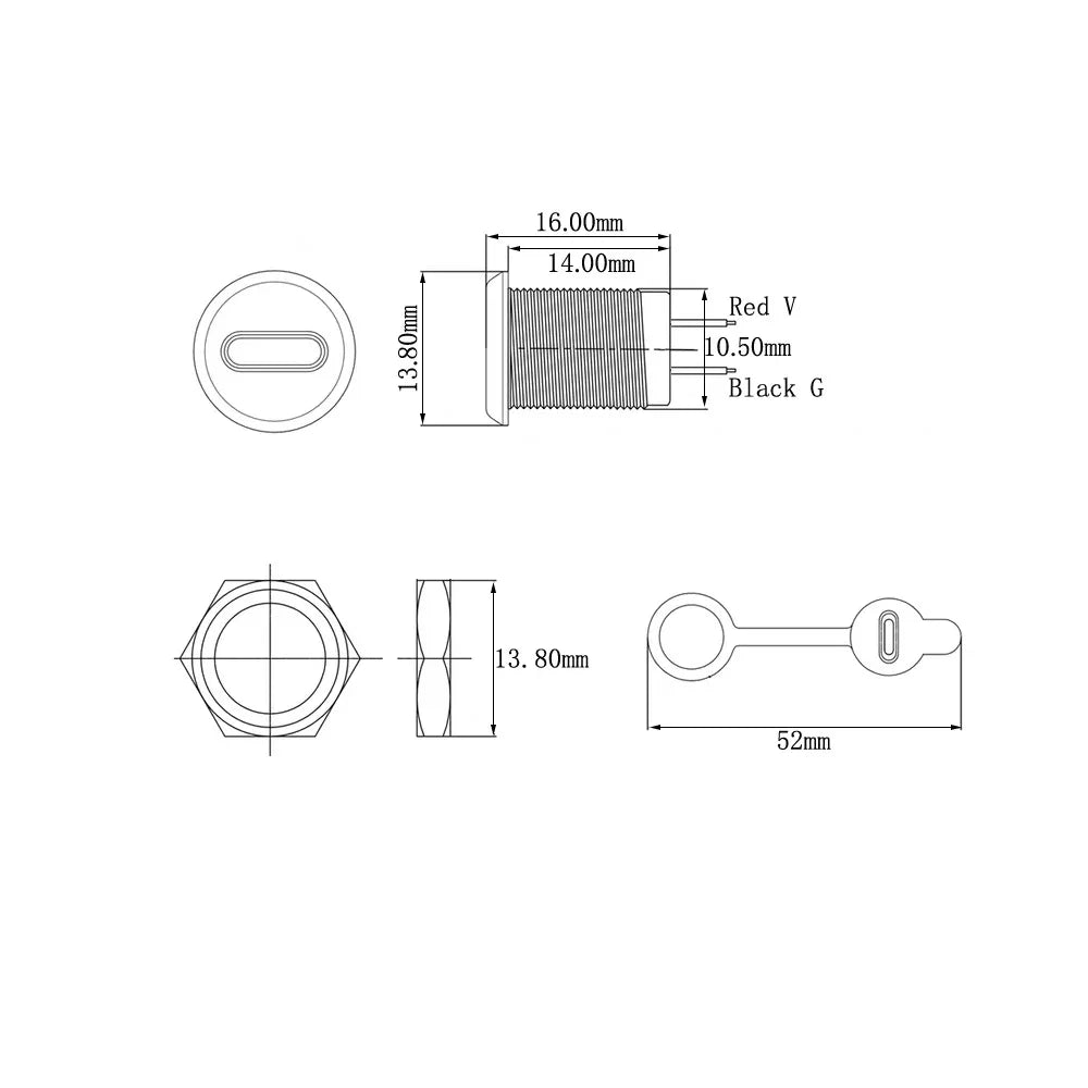 USB Type C 2 Pin Waterproof Female Socket to JST PH 2.0mm 2 Pin Plugs Wire Cable Connector USB-C DIY Charging Port With Nut