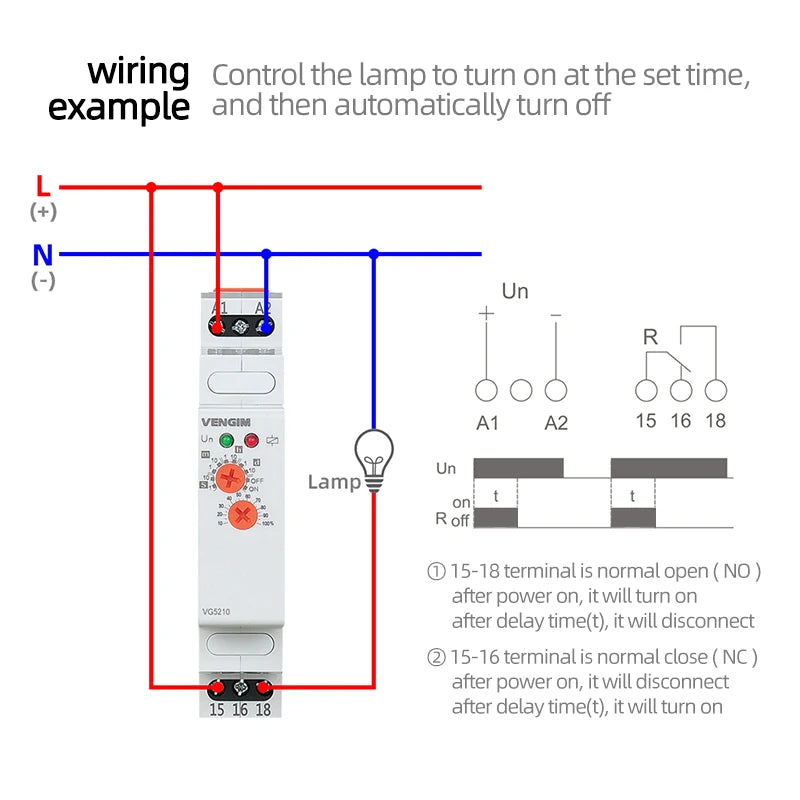 VENGIM Off Delay Time Relay 220V Or AC/DC12V-240V Timer Switch By Din Rail