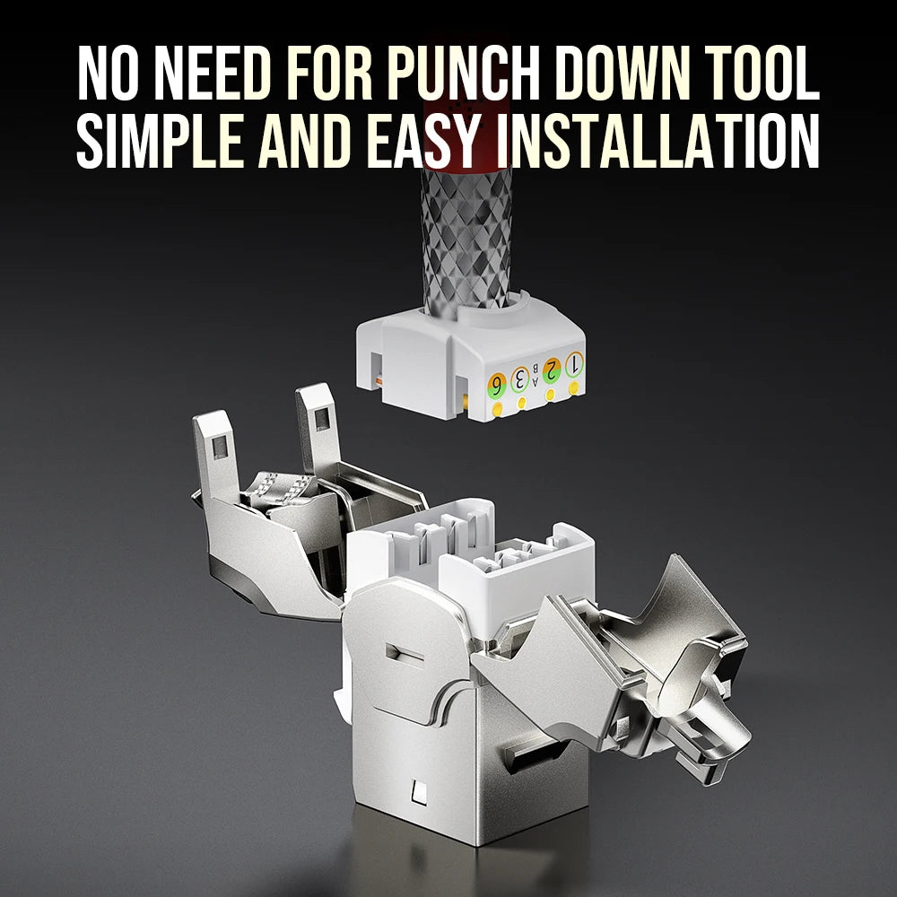 AMPCOM 12 Pcs RJ45 Shielded Cat6A CAT7 Keystone Jack, Zinc-Alloy RJ45 Tool-Free Coupler Zinc Alloy Module Coupler Adapter