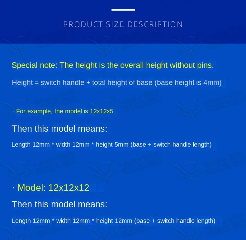 20PCS 12x12mm X4.3/5.5/6/7/8/9/10mm Micro Push Tact Switch 4pin Touch Button Mini Tactile Pushbutton Toggle Pcb Momentary Switch