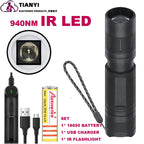 Professional Focus Night Vision Hunting Torch, Tactical Infrared Radiation Zoomable LED Flashlight, IR 850nm, 940nm, 10W