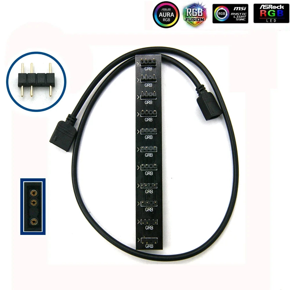 5-24V 3 Pin RGB Connector 1 To 1 2 3 4 5 3pin Wire Splitter Extension Cable for Computer Fan Motherboard AURA RGB LED Tape Light