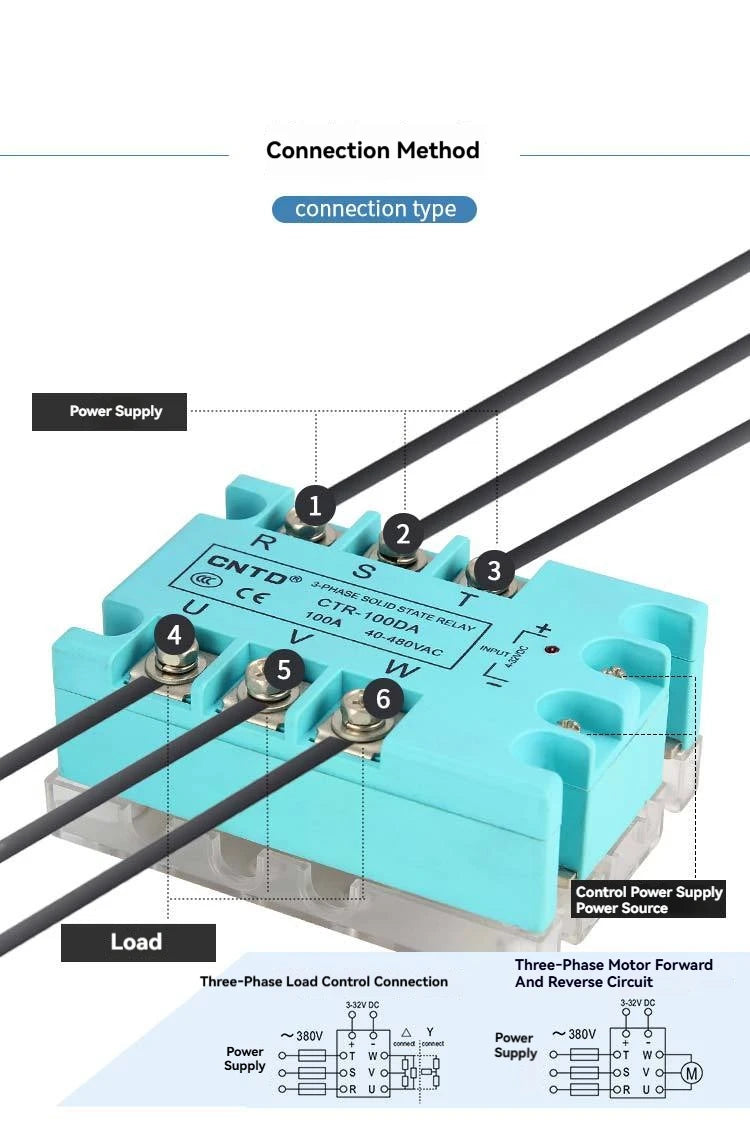 CNTD 3‑Phase Solid State Relay CTRE‑DA Series DC Control AC 10‑120A Industrial SSR Module 4‑32VDC Input 40‑480VAC Output